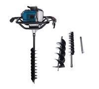 HUOMMGS Tarière à essence 2 temps 52 CC 2,3 CV avec 2 forets 100/200 mm 1700 W Mise à niveau pour jardins et pelouses