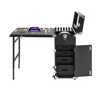 HUOMMGS Valise cosmétique professionnelle 2 en 1 avec table, charge maximale 50 kg, table à ongles, portable, avec 4 tiroirs et roulettes, multi-fonction, pour stations de maquillage