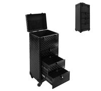 HUOMMGS Valise de maquillage à roulettes professionnelle avec 3 tiroirs, 6 clés, 4 roulettes, noir + cube d'eau, 34*27*107cm/ 13.39*10.63 *42.13 in, Moderne