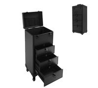 HUOMMGS Valise de maquillage à roulettes professionnelle avec 3 tiroirs, 6 clés, 4 roulettes, noir et brillant, 34*27*107cm/ 13.39*10.63 *42.13 in, Moderne