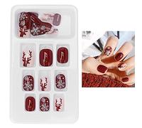 HUONIU Christmas French Tip Press on Nail 24 Pcs Short Winter Snowflake Fake Nail Snowflake Xmas Elk Design Nail Acrylic Nail Full Cover Glue on Nail for Gril DIY Xmas Nail Art (P139)