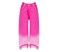 HUOQI Jean baggy pour fille couleur bonbon, taille haute, taille élastique, jambes larges, jeans délavés, taille 5-16, Rose, 7-8 ans