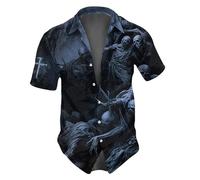 HUOQI T-shirt d'Halloween à manches courtes avec impression 3D pour homme Chemises bleues pour homme, bleu, XL