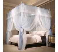 HUOQOU Baldaquin Princesse avec Volants Ciel de Lit Rectangulaire à 4 Ouvertures Moustiquaire Double Couche pour Chambre de Fille Décoration Romantique Doux et Respirant(Gris/Blanc,1,2W x 2l x 2,1H)