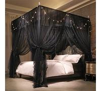 HUOQOU Baldaquin Princesse avec Volants Ciel de Lit Rectangulaire à 4 Ouvertures Moustiquaire Double Couche pour Chambre de Fille Décoration Romantique Doux et Respirant (noir, 1,2 W x 2 l x 2,1 H(m))