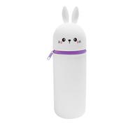 Huotflame Trousse en silicone motif panda et lapin - 2 en 1 - Trousse à crayons et porte-stylo pour enfants - Motif animaux de dessin animé kawaii, extensible et debout - Cadeau scolaire pour filles