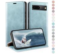 HUOUH Coque pour Google Pixel 6A avec RFID Blocage Etui à Rabat en Cuir de Premium,Fentes pour Cartes,Coques de Case,Cover à Rabat pour Pixel 6A Portefeuille Bleu Clair