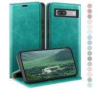 HUOUH Coque pour Google Pixel 7A avec RFID Blocage Etui à Rabat en Cuir de Premium,Fentes pour Cartes,Case à Rabat,Coques de Cover pour Pixel 7A Portefeuille Bleu Vert