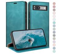 HUOUH Coque pour Google Pixel 7A avec RFID Blocage Etui à Rabat en Cuir de Premium,Fentes pour Cartes,Case à Rabat,Coques de Cover pour Pixel 7A Portefeuille Vert d'eau