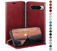 HUOUH Coque pour Google Pixel 9 Pro XL 6.8" 5G avec RFID Blocage Etui à Rabat en Cuir de Premium,Fentes pour Cartes,Coques de Case,Cover à Rabat pour Pixel 9 Pro XL Portefeuille Rouge