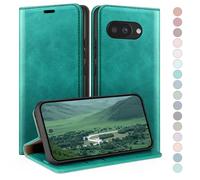 HUOUH Coque pour Google Pixel 9A avec RFID Blocage Etui à Rabat en Cuir de Premium,Fentes pour Cartes,Coques de Case,Cover à Rabat pour Pixel 9A Portefeuille Bleu Vert