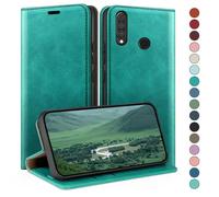 HUOUH Coque pour Huawei P30 Lite avec RFID Blocage Etui à Rabat en Cuir de Premium,Fentes pour Cartes,Coques de Case,Cover à Rabat pour Huawei P30 Lite Portefeuille Bleu Vert