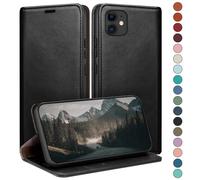 HUOUH Coque pour iPhone 11 6,1" avec RFID Blocage Etui à Rabat en Cuir de Premium,Fentes pour Cartes,Case à Rabat,Coques de Cover pour Apple 11 Portefeuille Le Noir