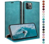 HUOUH Coque pour iPhone 12 Pro Max 6.7" avec RFID Blocage Etui à Rabat en Cuir de Premium,Fentes pour Cartes,Coques de Case,Cover à Rabat pour Apple 12 Pro Max Portefeuille Vert d'eau