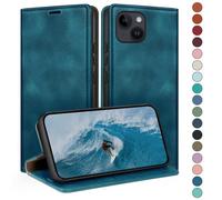 HUOUH Coque pour iPhone 14 6.1" avec RFID Blocage Etui à Rabat en Cuir de Premium,Fentes pour Cartes,Coques de Case,Cover à Rabat pour Apple 14 Portefeuille Sarcelle