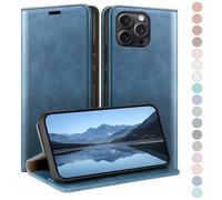 HUOUH Coque pour iPhone 14 Pro Max 6.7" avec RFID Blocage Etui à Rabat en Cuir de Premium,Fentes pour Cartes,Coques de Case,Cover à Rabat pour Apple 14 Pro Max Portefeuille Bleu Vif