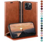 HUOUH Coque pour iPhone 15 Pro 6.1" avec RFID Blocage Etui à Rabat en Cuir de Premium,Fentes pour Cartes,Coques de Case,Cover à Rabat pour Apple 15 Pro Portefeuille Brun Clair