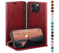 HUOUH Coque pour iPhone 15 Pro Max 6.7" avec RFID Blocage Etui à Rabat en Cuir de Premium,Fentes pour Cartes,Coques de Case,Cover à Rabat pour Apple 15 Pro Max Portefeuille Rouge