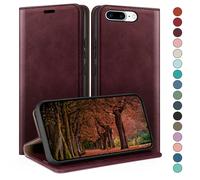 HUOUH Coque pour iPhone 7 Plus/8 Plus 5.5" avec RFID Blocage Etui à Rabat en Cuir de Premium,Fentes pour Cartes,Coques de Case,Cover à Rabat pour Apple 7 Plus/8 Plus Portefeuille Vin Rouge