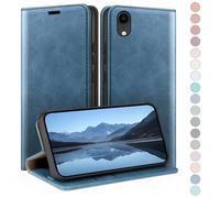HUOUH Coque pour iPhone XR 6.1" avec RFID Blocage Etui à Rabat en Cuir de Premium,Fentes pour Cartes,Case à Rabat,Coques de Cover pour Apple XR Portefeuille Bleu Vif
