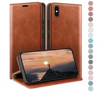 HUOUH Coque pour iPhone XS Max 6,5" avec RFID Blocage Etui à Rabat en Cuir de Premium,Fentes pour Cartes,Case à Rabat,Coques de Cover pour Apple XS Max Portefeuille Brun Clair