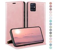 HUOUH Coque pour Samsung Galaxy A51 4G avec RFID Blocage Etui à Rabat en Cuir de Premium,Fentes pour Cartes,Case à Rabat,Coques de Cover pour Samsung A51 Portefeuille Or Rose