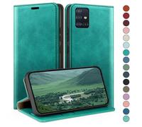 HUOUH Coque pour Samsung Galaxy A51 4G avec RFID Blocage Etui à Rabat en Cuir de Premium,Fentes pour Cartes,Case à Rabat,Coques de Cover pour Samsung A51 Portefeuille Bleu Vert