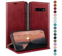 HUOUH Coque pour Samsung Galaxy S10 avec RFID Blocage Etui à Rabat en Cuir de Premium,Fentes pour Cartes,Case à Rabat,Coques de Cover pour Samsung S10 Portefeuille Rouge