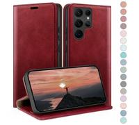 HUOUH Coque pour Samsung Galaxy S22 Ultra avec RFID Blocage Etui à Rabat en Cuir de Premium,Case à Rabat,Fentes pour Cartes,Coques de Cover pour Samsung S22 Ultra Portefeuille Rouge