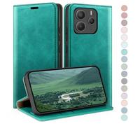 HUOUH Coque pour Xiaomi Redmi Note 14 5G avec RFID Blocage Etui à Rabat en Cuir de Premium,Fentes pour Cartes,Coques de Case,Cover à Rabat pour Redmi Note 14 Portefeuille Bleu Vert