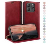 HUOUH Coque pour Xiaomi Redmi Note 14 5G avec RFID Blocage Etui à Rabat en Cuir de Premium,Fentes pour Cartes,Coques de Case,Cover à Rabat pour Redmi Note 14 Portefeuille Rouge