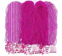 Huquary Lot de 100 colliers de perles roses en vrac pour la sensibilisation au cancer du sein - Accessoires de sensibilisation au cancer du sein - Collier de perles en ruban rose pour la