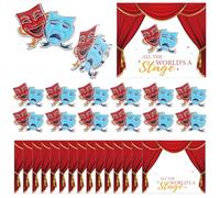 Huquary Lot de 36 épingles pour cadeaux de théâtre avec 36 cartes de vœux, comédie, tragédie, chapeau, spectacle, théâtre, badge pour étudiants en théâtre, récompense, Noël