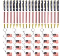 Huquary Lot de 48 stylos à bille en métal pour le jour de l'indépendance - Porte-clés doré rétractable - Porte-clés américain - Porte-clé - Bureau patriotique du 4 juillet - Cadeaux de fête pour la