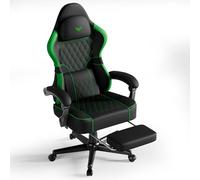 Huracan Chaise Gaming avec Massage, Chaise de Bureau Informatique avec Repose-Pieds, Dossier inclinable (90°-160°), Gaming Chair Ergonomique, capacité 150kg, Fauteuil Gamer en Cuir PVC, Noir-Vert