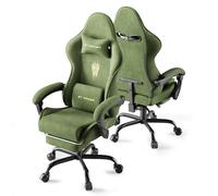 Huracan Chaise Gaming avec Massage Lombaire et Soutien Lombaire - Fauteuil de Gamer Respirant et Ergonomique en Velours - avec Appui-tête réglable et Coussin Lombaire - Repose-Pieds - Vert