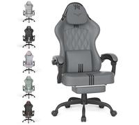 Huracan Chaise Gaming Ergonomique, Fauteuil Gaming avec Fonction Massage, Appui-tête et Repose-Pieds, Hauteur réglable Siege Gaming, Gamer Chair avec Dossier réglable de 90 à 135°, Gris-Noir