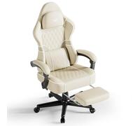 Huracan Chaise Gaming, Fauteuil Gamer avec Massage, Gaming Chair Ergonomique pour PU, Siège de Bureau Gaming réglable et pivotante à 360°, Chaise Gamer avec Repose-Pieds, Beige