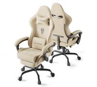 Huracan Chaise Gaming, Fauteuil Gamer Ergonomique avec Support Lombaire Massage et Appui-tête et Repose-Pied, Hauteur Réglable, Chaise Gamer pour Livestreaming PlayStation Xbox Youtube, Beige