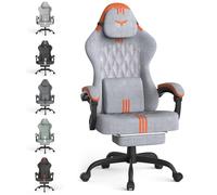 Huracan Chaise Gaming, Fauteuil Gaming Ergonomique avec Fonction Massage, Appui-tête et Repose-Pieds, Siege Gaming Hauteur réglable, Gamer Chair avec Dossier réglable de 90 à 135°, Gris-Orange