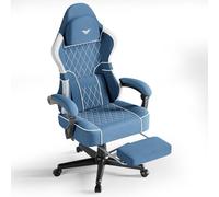 Huracan Chaise Gaming, Gamer Chair, Fauteuil Gamer avec Massage, Chaise de Bureau Ergonomique avec Repose-Pieds, 150KG, Fauteuil Gaming Coton et Lin, Bleu
