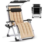 Huracan Chaise longue avec toit, chaise longue, résistante aux intempéries, charge maximale : 200 kg, rembourrage ergonomique, dossier réglable, avec coussin de nuque, porte-gobelet, rembourrage des