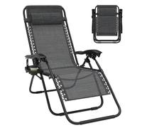 Huracan Chaise longue pliable, pour balcon, avec positions réglables en continu, appui-tête et porte-boisson, chaise longue de jardin, chaise longue de jardin, chaise longue, relax, en textilène, pour