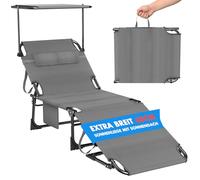 Huracan Chaise longue pliante avec toit, transat de jardin avec dossier réglable en 4 positions, chaise de plage portable avec coussin, capacité jusqu'à 150 kg, pour jardin, terrasse