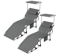 Huracan Grande chaise longue de 63 cm - 2 x - Pliable avec toit - Chaise longue de jardin avec dossier réglable en 4 positions - Coussin - Résistant aux intempéries - Charge maximale : 100 kg - Pour