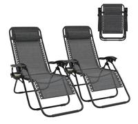 Huracan Lot de 2 chaises longues pliables, avec appui-tête et support pour boissons, réglables en continu, cadre en acier inoxydable et housse en textilène respirant (anthracite)