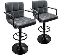 Huracan Lot de 2 tabourets de bar avec accoudoirs gris avec dossier pivotant, hauteur de comptoir, chaises de bar modernes pour cuisine (gris + base noire, 2 pièces)