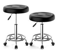 Huracan Lot de 2 tabourets roulants réglables en hauteur avec roulettes en caoutchouc - Tabouret pivotant à 360° - Tabouret de travail ergonomique en cuir synthétique - Tabouret de bureau - Tabouret