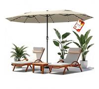 Huracan Parasol double avec éclairage solaire LED - Grand parasol de jardin sans support avec manivelle - Résistant au vent - Stable - Parasol de marché - Parasol de terrasse - Parasol de balcon