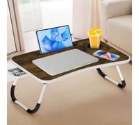 Huracan Table de Lit, Plateau de lit Pliable, Support Ordinateur Portable avec 3 Ports USB/Tiroir/Porte Gobelet/Poignée, Plateau Ordinateur Portable pour Lits, Canapé, Sol (60x40cm, Bois)